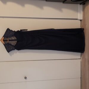 Xscape Blue Long Dress with side ruffle Size 6